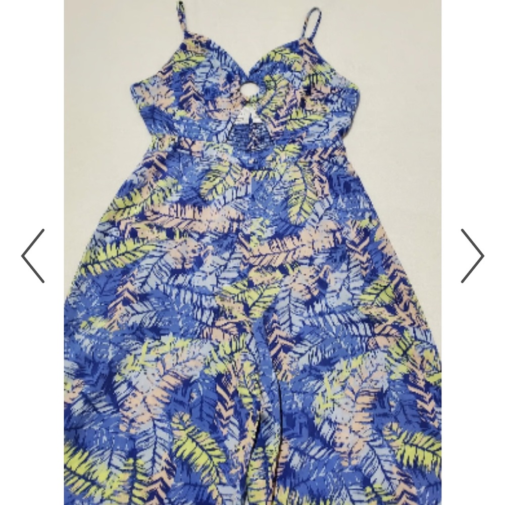 Blue Tropical Print Wide-Leg Jumpsuit - Picture 10 of 11